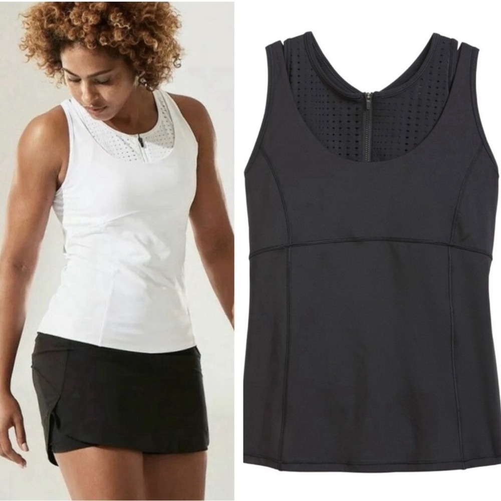 Athleta A‎ Game Support Top With Built In Tank, BLACK Athleisure yoga SIZE S